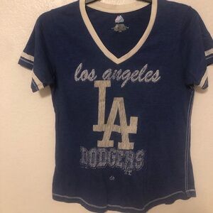 Dodger shirt Women size L   T-shirt V-Neck Cuffed Sleeve Jersey